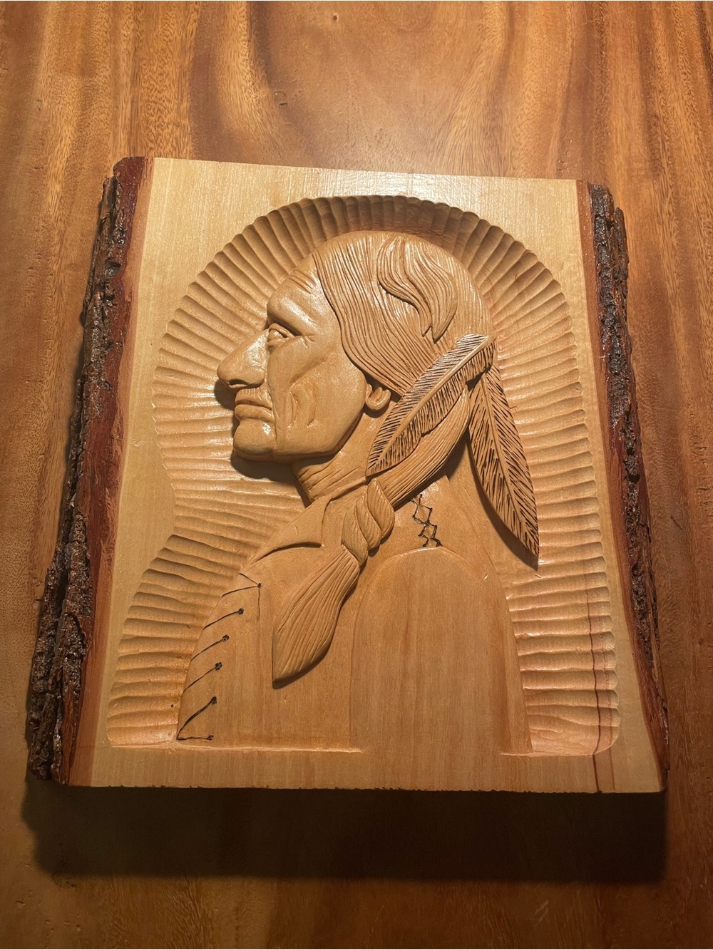 Hand Carved Indigenous Profile Live Edge Wall Art
